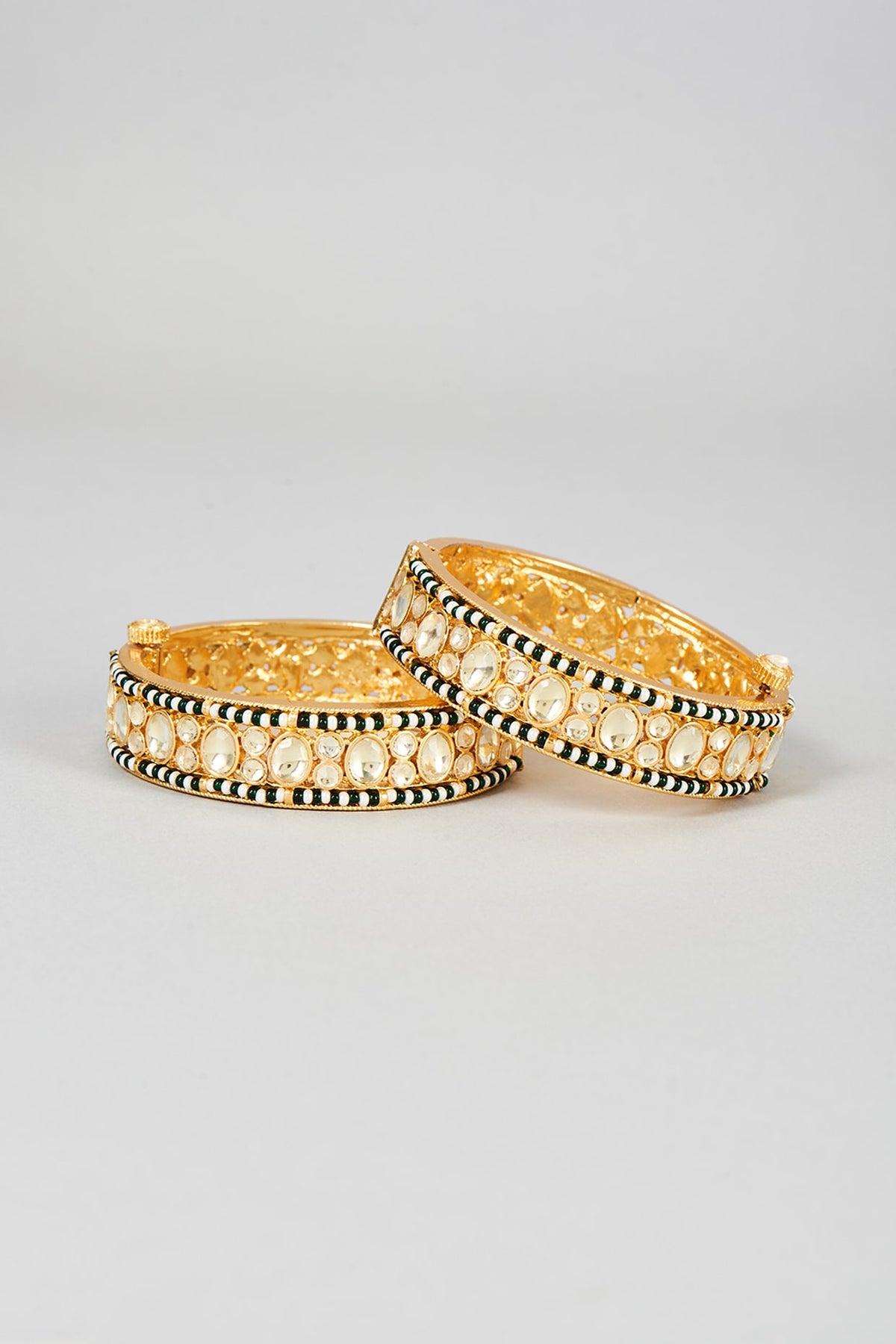 Gold Finish Yellow Kundan Polki Bangles (Set Of 2)