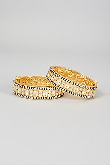 Gold Finish Yellow Kundan Polki Bangles (Set Of 2)