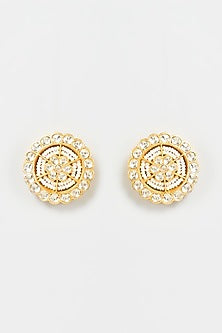 Gold Finish Yellow Kundan Polki Stud Earrings