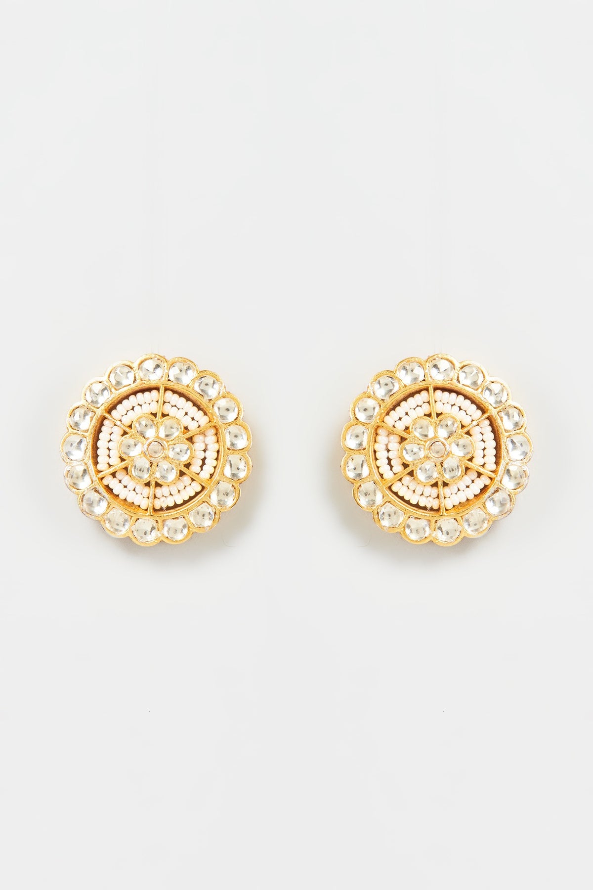 Gold Finish Yellow Kundan Polki Stud Earrings