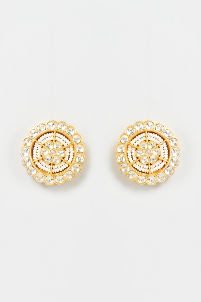 Gold Finish Yellow Kundan Polki Stud Earrings