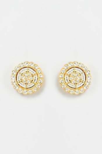 Gold Finish Yellow Kundan Polki Stud Earrings
