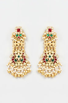 Gold Finish Multi-Colored Kundan Polki Dangler Earrings