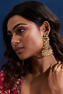 Gold Finish Multi-Colored Kundan Polki Dangler Earrings