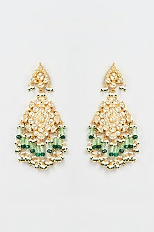 Gold Finish Yellow & Mint Kundan Polki Dangler Earrings