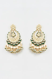Gold Finish Yellow Kundan Polki & Pearl Chandbaali Earrings