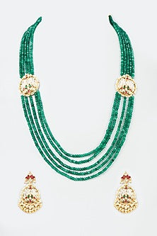 Gold Finish Kundan Polki & Golden Ball Mala Set
