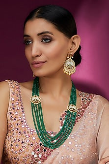 Gold Finish Kundan Polki & Golden Ball Mala Set