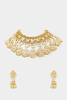 Gold Finish Yellow Kundan Polki Choker Necklace Set