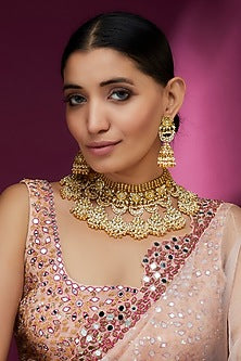Gold Finish Yellow Kundan Polki Choker Necklace Set