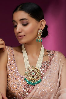 Gold Finish Green Kundan Polki Mala Set