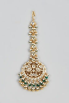 Gold Finish Yellow Kundan Polki Maangtikka
