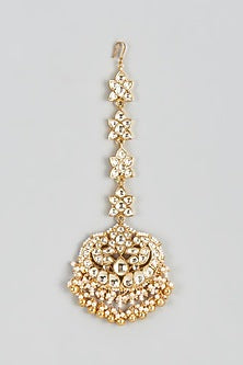 Gold Finish Yellow Kundan Polki Maangtikka