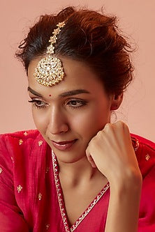 Gold Finish Yellow Kundan Polki Maangtikka