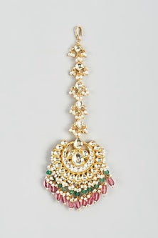Gold Finish Yellow Kundan Polki Maangtikka