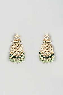Gold Finish Yellow Kundan Polki & Green Stone Chandbali Earrings