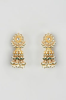 Gold Finish Yellow Kundan Polki Dangler Earrings