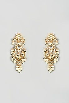 Gold Finish Yellow Kundan Polki Dangler Earrings
