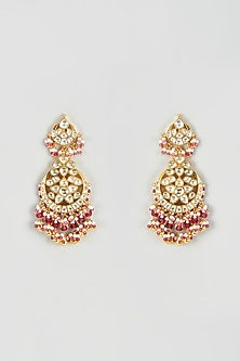 Gold Finish Yellow Kundan Polki Dangler Earrings