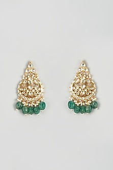 Gold Finish Yellow Kundan Polki Dangler Earrings