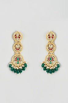 Gold Finish Multi-Colored Kundan Polki Dangler Earrings