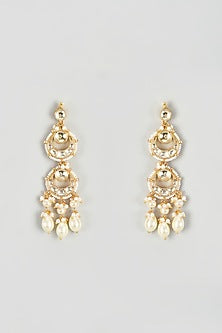 Gold Finish Yellow Kundan Polki & Pearl Dangler Earrings