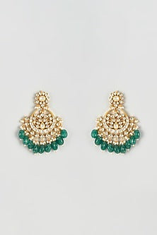 Gold Finish Yellow Kundan Polki Chandbali Earrings