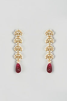 Gold Finish Yellow Kundan Polki Dangler Earrings