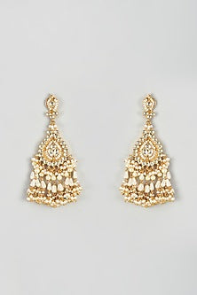 Gold Finish Yellow Kundan Polki Dangler Earrings
