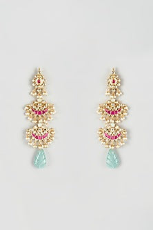 Gold Finish Kundan Polki & Ruby Dangler Earrings