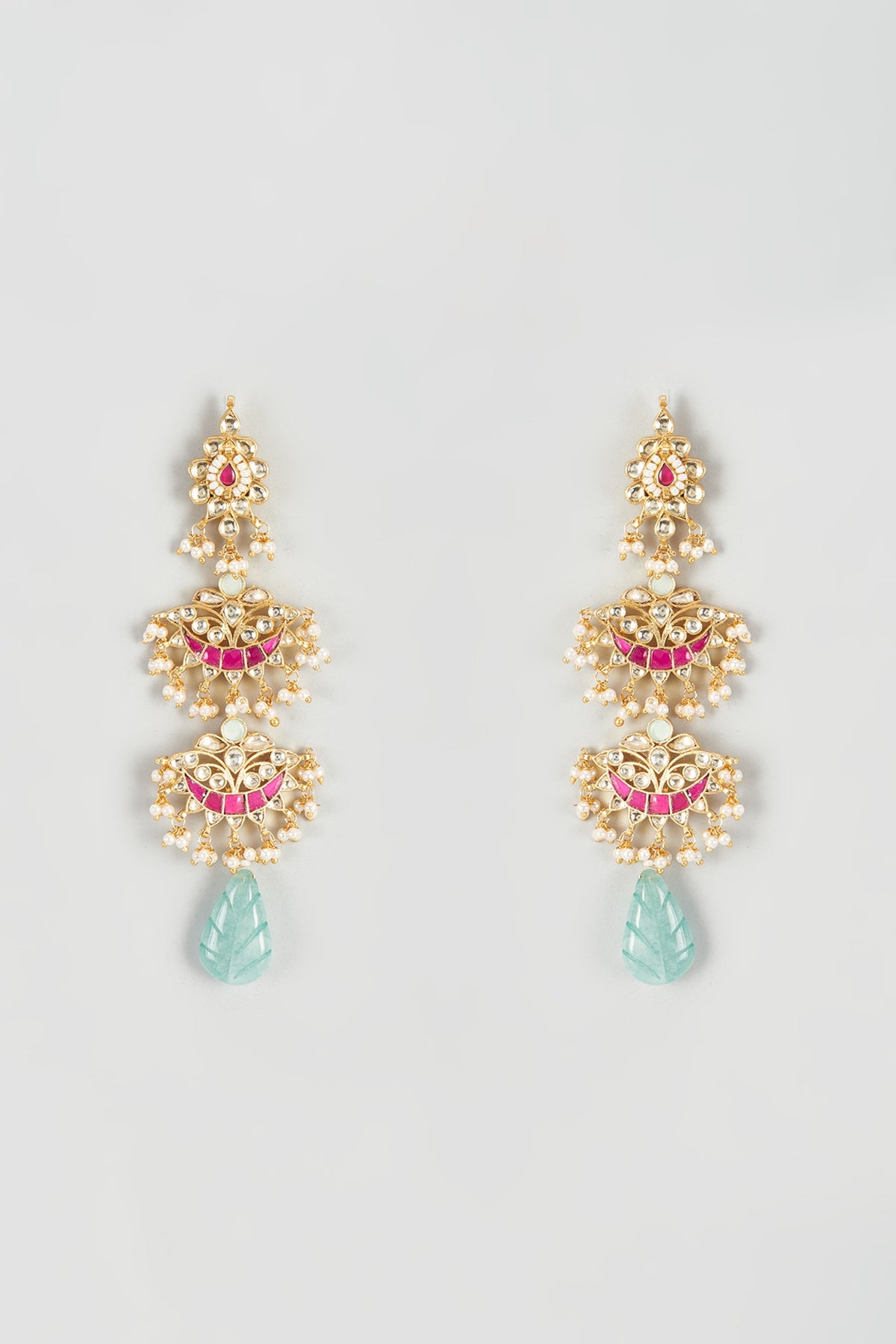 Gold Finish Kundan Polki & Ruby Dangler Earrings