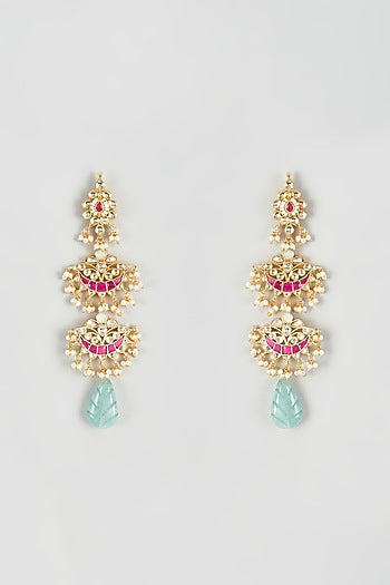Gold Finish Kundan Polki & Ruby Dangler Earrings