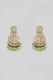 Gold Finish Yellow Kundan Polki Dangler Earrings