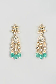Gold Finish Yellow Kundan Polki & Green Stone Dangler Earrings
