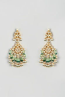 Gold Finish Yellow Kundan Polki Dangler Earrings