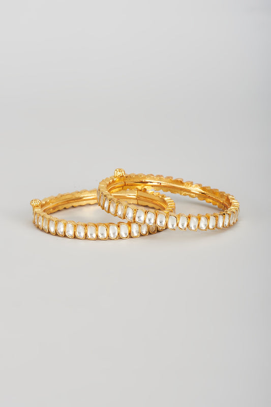 Gold Finish Kundan Polki Bangles (Set of 2)