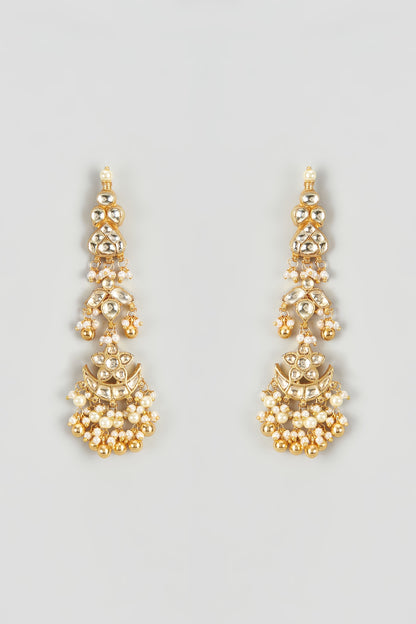 Gold Finish Kundan Polki Dangler Earrings