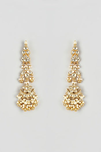 Gold Finish Kundan Polki Dangler Earrings
