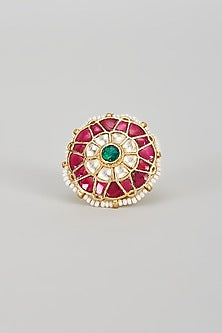 Gold Finish Kundan Polki & Ruby Ring