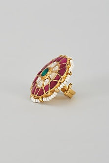 Gold Finish Kundan Polki & Ruby Ring