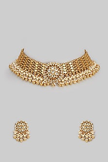 Gold Finish Kundan Polki Necklace Set