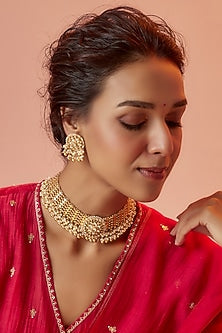 Gold Finish Kundan Polki Necklace Set