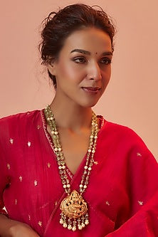 Gold Finish Temple Mala In Sterling Silver