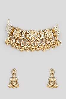 Gold Finish Kundan Polki Choker Necklace Set