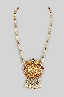 Gold Finish Temple Mala In Sterling Silver