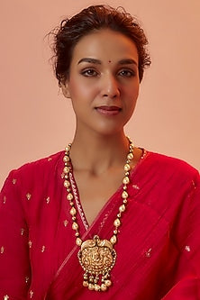 Gold Finish Temple Mala In Sterling Silver
