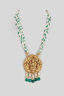 Gold Finish Temple Mala In Sterling Silver