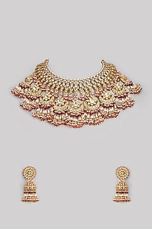 Gold Finish Kundan Polki Choker Necklace Set