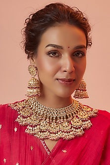 Gold Finish Kundan Polki Choker Necklace Set