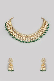 Gold Finish Kundan Polki Choker Necklace Set